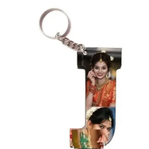 Alphabet Photo Printed Wooden Keychain | Multi Colour (J Letter)