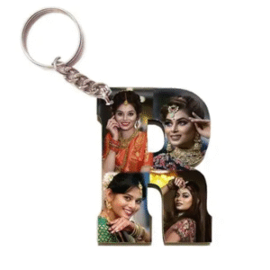 Alphabet Photo Printed Wooden Keychain | Multi Colour (R Letter)