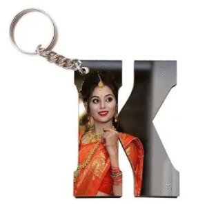 Alphabet Photo Printed Wooden Keychain | Multi Colour (K Letter)