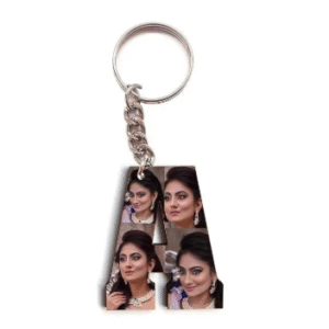 Alphabet Photo Printed Wooden Keychain | Multi Colour (A Letter)