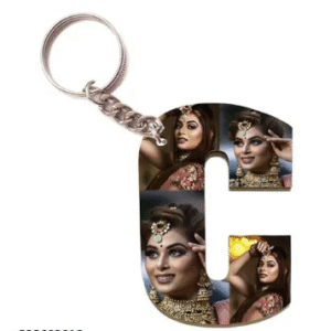 Alphabet Photo Printed Wooden Keychain | Multi Colour (C Letter)