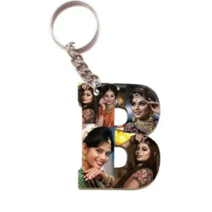 Alphabet Photo Printed Wooden Keychain | Multi Colour (B Letter)