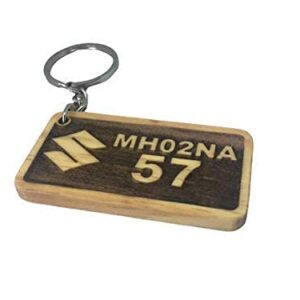 Personalized Engraved 3D Wooden Number Plate Key Chain With Car/Bike Registration