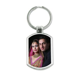 Unisex Metal Silver double side Personalized Photo Keychain | Customizable Keychain, Rectangle Shape
