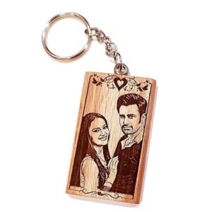 Wooden Engraved Custom Photo Keychain (Beige, Wood, Rectangle, 2.5x1.5 Inches, double side print ,1 pc
