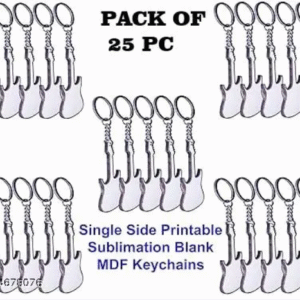 Sublimation Blank Keychain Pack of 25 pcs Guitar Shape |Single Side MDF Printable with Sublimation Ink Only