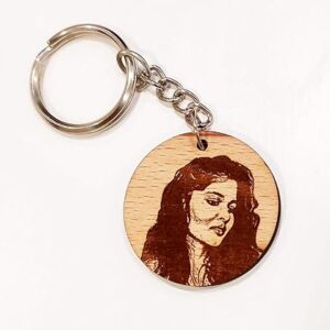 Wooden Engraved Custom Photo Keychain (Beige, Wood, Round, 2.5x1.5 Inches, double side print ,1 pc