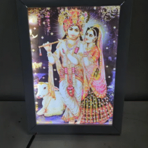 Kanha ji With Radha LED Photo Frame – 7x5 Inch Wooden Wall Decoration with Illuminated God Image