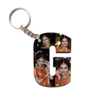 Alphabet Photo Printed Wooden Keychain | Multi Colour (G Letter)
