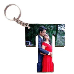 Alphabet Photo Printed Wooden Keychain | Multi Colour (T Letter)