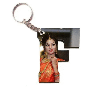 Alphabet Photo Printed Wooden Keychain | Multi Colour (F Letter)