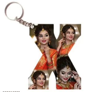 Alphabet Photo Printed Wooden Keychain | Multi Colour (X Letter)