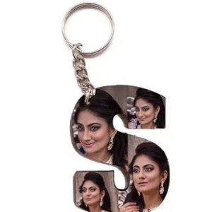 Alphabet Photo Printed Wooden Keychain | Multi Colour (S Letter)