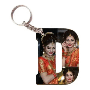Alphabet Photo Printed Wooden Keychain | Multi Colour (D Letter)