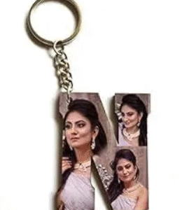 Alphabet Photo Printed Wooden Keychain | Multi Colour (N Letter)
