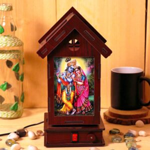Wooden Rotating Table Lamp Hut Shape