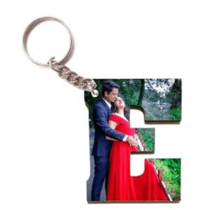 Alphabet Photo Printed Wooden Keychain | Multi Colour (E Letter)