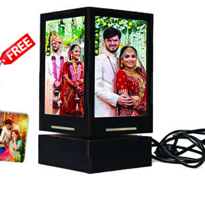 Shishupal Customized Led Table Lamps with 5 Personalized Photo Frames Rotating Cube for Home & Bedroom Decorative Light Frame