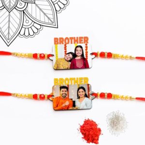 Personalized/Customized Designer Rakhi Photo or Name Print for Brothers - Rakshabandhan Gift (Pack of 2)