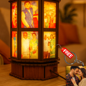 Premium Personalized Wooden Rotating Photo Lamp – with FREE Custom Photo Keychain